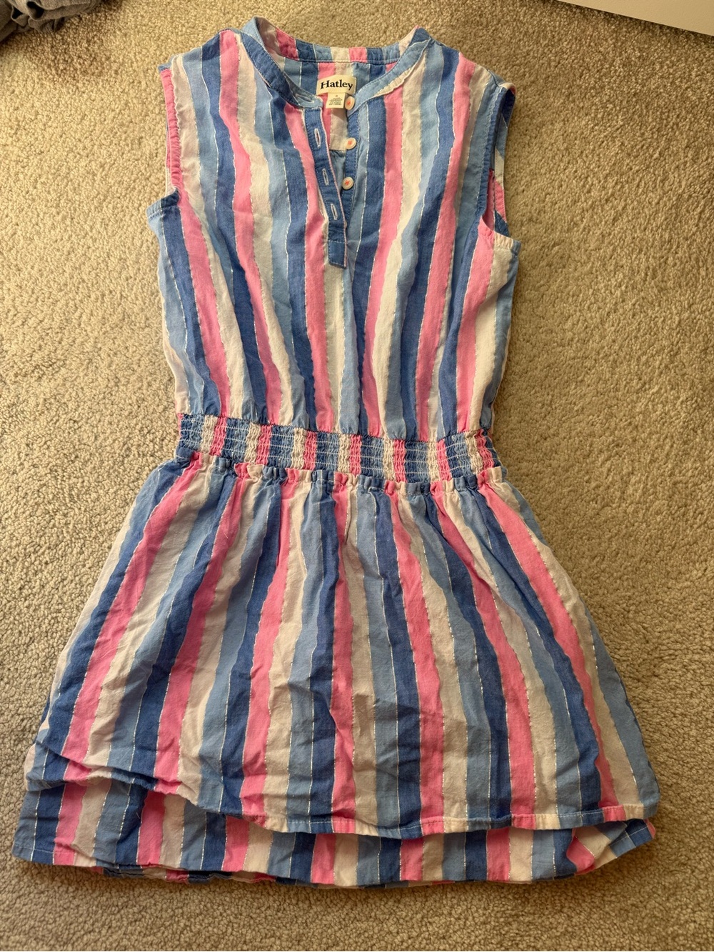 Hatley Girls Blue Pink White Striped Smocked Dress (size 8)